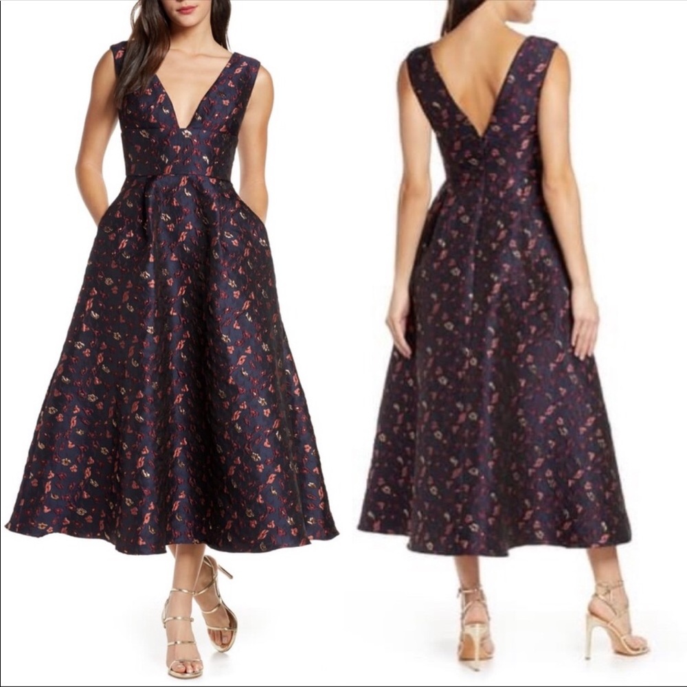 ML Monique Lhuillier $600 Floral Jacquard Dress 8